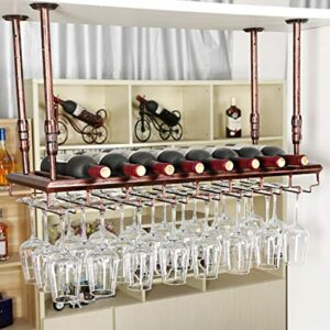 Vintage Ceiling Wine Rack with Hanging Adjustable Boom, Metal Wine Bottle and Glass Holder, Kitchen Bar Counter Floating Goblet Stemware Storage Rack, Bronze (Size : 100×30cm(39×12