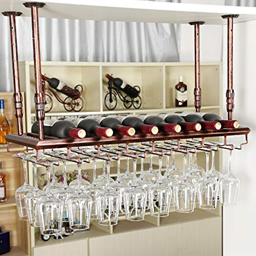 Vintage Ceiling Wine Rack with Hanging Adjustable Boom, Metal Wine Bottle and Glass Holder, Kitchen Bar Counter Floating Goblet Stemware Storage Rack, Bronze (Size : 100×30cm(39×12