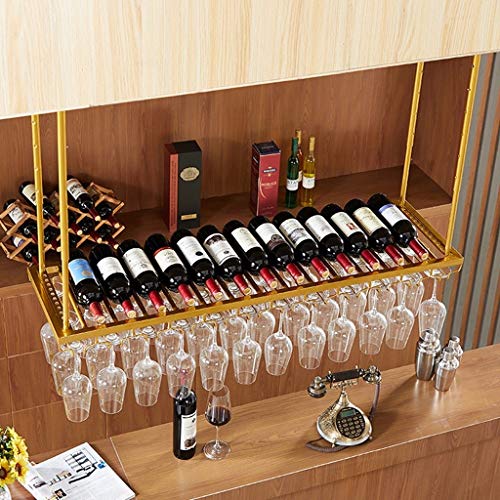 Wine Stemware Racks, Ceiling Hanging Wine Glass Holder, Wine Bottle Holder, Metal Wine Goblet Rack for Restaurants Kitchens Bar Storage Display Shelf, Gold (Size : 80×35cm(32×14inc