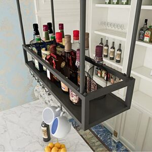 Black Wine Rack Wine Bottles Display Racks Glass Goblets Storage Shelf Ceiling Hanging Holder Wall Mounted Iron Shelving for Under Cabinet, Kitchen, Bar, Restaurants (Size : 120x25