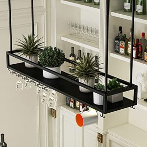 Black Wine Rack Wine Bottles Display Racks Glass Goblets Storage Shelf Ceiling Hanging Holder Wall Mounted Iron Shelving for Under Cabinet, Kitchen, Bar, Restaurants (Size : 120x25