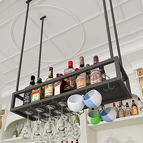 Black Wine Rack Wine Bottles Display Racks Glass Goblets Storage Shelf Ceiling Hanging Holder Wall Mounted Iron Shelving for Under Cabinet, Kitchen, Bar, Restaurants (Size : 120x25