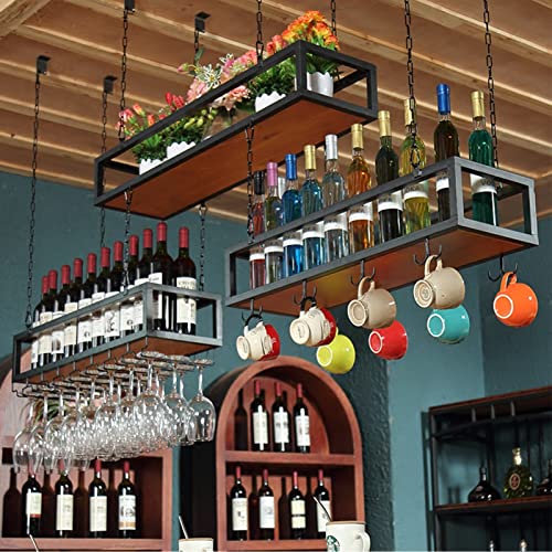 Ceiling Hanging Wine Rack for Plants Flowers Floating Shelf，Wine Bottle Iron Wall Storage Shelves/Display Rack/Decorative Frame in Kitchen Bar Indoor (Size : C-120x25x22cm)