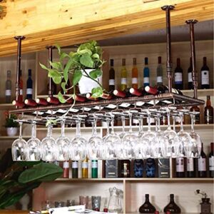 ceiling wine glass holder, stemware rack, bar floating wine rack wine goblet holder, adjustable high hanging wine goblet rack -vintage bronze (size : 60×35cm(24×14inch))