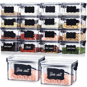 16 pack food storage containers with 16 labels and 16 black spoons dry food storage containers for kitchen refrigerator organization for pasta, cereal, rice dishwasher safe