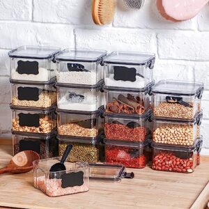 16 Pack Food Storage Containers with 16 Labels and 16 Black Spoons Dry Food Storage Containers for Kitchen Refrigerator Organization for Pasta, Cereal, Rice Dishwasher Safe