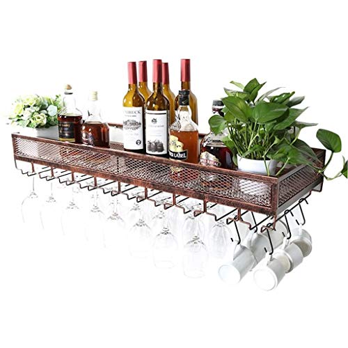 Wine Bottle Rack Wall Mounted Metal Wine Glass Holder Bar Hanging Wall Goblets Stemware Rack, Champagne Drink Storage Racks Display Shelf （Bronze） (Size : 60×25cm(24×10inch))