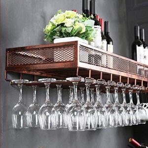 Wine Bottle Rack Wall Mounted Metal Wine Glass Holder Bar Hanging Wall Goblets Stemware Rack, Champagne Drink Storage Racks Display Shelf （Bronze） (Size : 60×25cm(24×10inch))