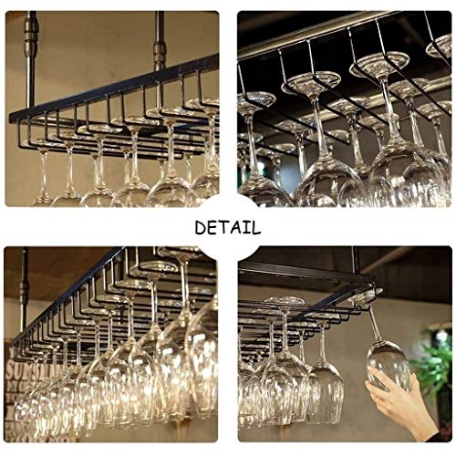 Ceiling Wine Rack, Iron Hanging Wine Glass Holder Upside Down Decoration Display Shelf Stemware Goblet Rack for Bars Restaurants Kitchens (Color : Black, Size : 90×25cm(35×14inch))