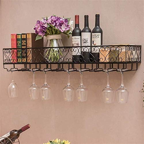 Wall Hanging Wine Rack with Glass Holder and Wine Bottle Shelf, Metal Wall Mount Bar Wine Glass Rack Stemware Goblet Storage Holder (Size : 80×25cm(32×10inch))