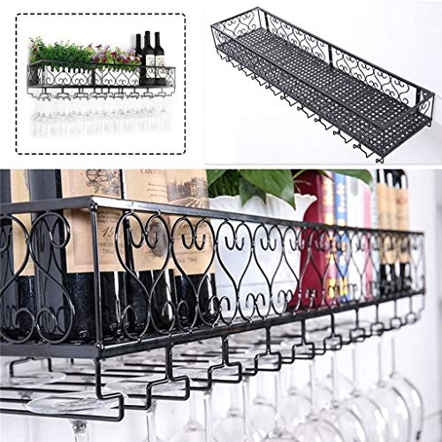 Wall Hanging Wine Rack with Glass Holder and Wine Bottle Shelf, Metal Wall Mount Bar Wine Glass Rack Stemware Goblet Storage Holder (Size : 80×25cm(32×10inch))