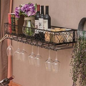 Wall Hanging Wine Rack with Glass Holder and Wine Bottle Shelf, Metal Wall Mount Bar Wine Glass Rack Stemware Goblet Storage Holder (Size : 80×25cm(32×10inch))