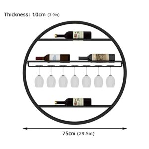 Round Wine Racks Iron Wine Bottle Holder, Wall-Mounted Floating Organizer Shelves Creative Wine Glass Stemware Goblet Racks Metal Storage Shelf (Size : 75x10x75cm)