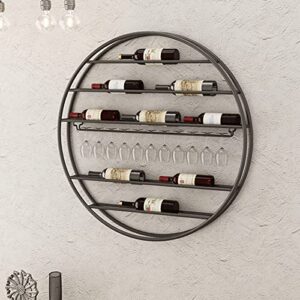 Round Wine Racks Iron Wine Bottle Holder, Wall-Mounted Floating Organizer Shelves Creative Wine Glass Stemware Goblet Racks Metal Storage Shelf (Size : 75x10x75cm)