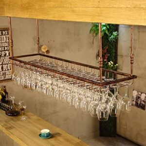 ceiling wine rack, iron hanging wine glass holder upside down decoration display shelf stemware goblet rack for bars restaurants kitchens (color : bronze, size : 90×25cm(35×14inch)
