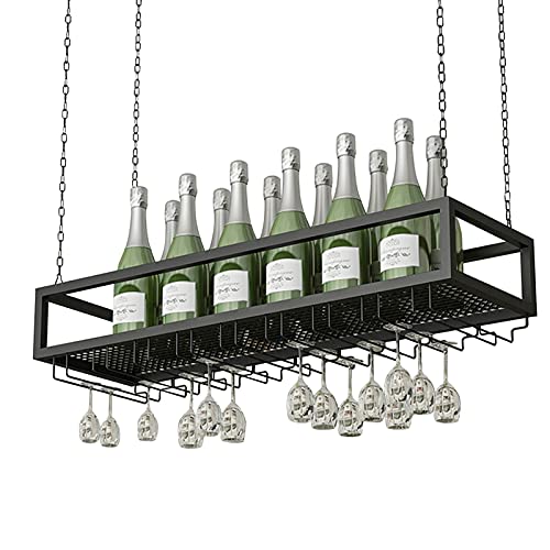 Wine Rack Black Metal Wine Bottle Holder ， Ceiling Hanging Iron Stemware Glasses Shelf Home Bar Creative Wall Mounted Floating Organizer Storage Shelves (Size : 60x25x20cm)