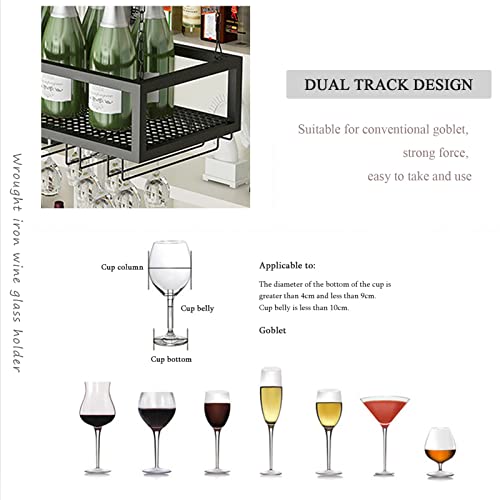 Wine Rack Black Metal Wine Bottle Holder ， Ceiling Hanging Iron Stemware Glasses Shelf Home Bar Creative Wall Mounted Floating Organizer Storage Shelves (Size : 60x25x20cm)