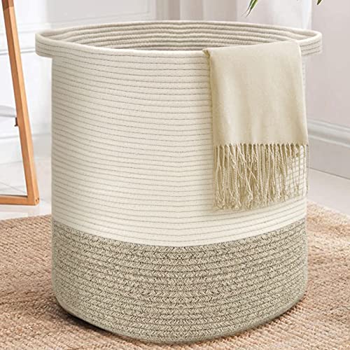 XKY XXXLarge Baskets Laundry Hamper,Rope Storage Basket with Long Handles,Decorative Basket for Living room,Woven Storage Basket for Toys Bin,Pillows, Blankets,Clothes-18x20in-Gradient Gradient Yellow