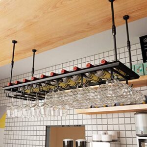 Bar Counter Floating Wine Rack, Ceiling Hanging Wine Holder Adjustable Height, Wine Bottle and Glass Rack, Vintage Goblet Stemware Storage Rack,Black (Size : 80×30cm(32×12inch))