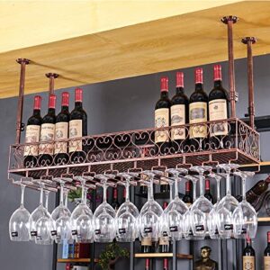 ceiling hanging mounted iron wine rack, bar restaurant storage shelves,wall wine rack bottle holder, champagne glass rack, home decor, bronze (size : 60x25cm(24x10inch))