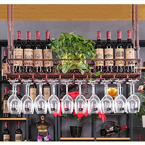 Ceiling Hanging Mounted Iron Wine Rack, Bar Restaurant Storage Shelves,Wall Wine Rack Bottle Holder, Champagne Glass Rack, Home Decor, Bronze (Size : 60x25cm(24x10inch))