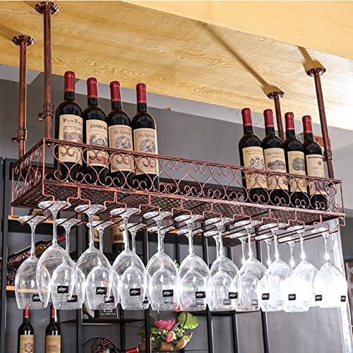 Ceiling Hanging Mounted Iron Wine Rack, Bar Restaurant Storage Shelves,Wall Wine Rack Bottle Holder, Champagne Glass Rack, Home Decor, Bronze (Size : 60x25cm(24x10inch))