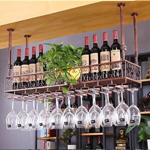 Ceiling Hanging Mounted Iron Wine Rack, Bar Restaurant Storage Shelves,Wall Wine Rack Bottle Holder, Champagne Glass Rack, Home Decor, Bronze (Size : 60x25cm(24x10inch))