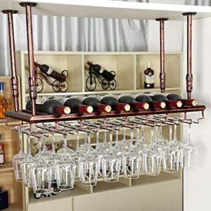 Metal Retro Wall Hanging Mounted Wine Champagne Glass Goblets Stemware Rack Holder, 80 x 30 cm Hold Up to 8 Bottles Wine and 24 Cups Glasses