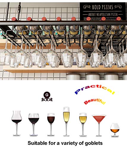 Metal Retro Wall Hanging Mounted Wine Champagne Glass Goblets Stemware Rack Holder, 80 x 30 cm Hold Up to 8 Bottles Wine and 24 Cups Glasses