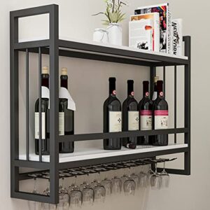 nordic iron wine rack wall hanging racks,wall decoration metal wine bottle storage shelf ，creative hanging cup rack display rack with white wooden board (size : 60x20x61cm)