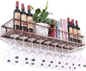 wine rack wall floating wine shelf, wall mounted wine glass holder vintage wine bottle racks stemware holder, wall shelf storage organizer rack (color : brozen, size : 120×25cm(47×