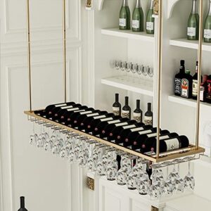 hanging wine rack from ceiling， modern metal wine bottle holder wall mounted champagne glass goblets stemware rack storage shelf gold display racks (size : 60x27x8cm)
