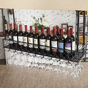 iron wine rack, upside down goblet rack, bar hanging wine holder, wine cabinet bar hanger, household ceiling hanging cabinet, height-adjustable wine storage shelf (color : b, size