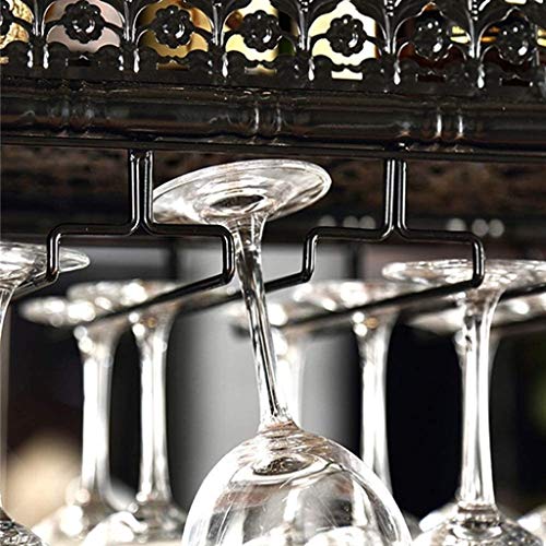 Ceiling Iron Wine Rack, Adjustable Height, Ceiling Mounted Hanging Wine Bottle Holder, Upside Down Champagne Glass Rack, Stemware Goblet Rack, Bar Home Decor