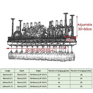 Ceiling Iron Wine Rack, Adjustable Height, Ceiling Mounted Hanging Wine Bottle Holder, Upside Down Champagne Glass Rack, Stemware Goblet Rack, Bar Home Decor