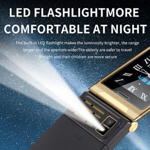 3.0 Inch 3G Flip Cover Cell Phone for Seniors with Internal and External Dual Screen Display, Large Buttons and Fonts, Built in LED Flashlight, One Touch Family Number(Gold)