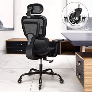 office chair, kerdom ergonomic desk chair, comfy breathable mesh task chair with headrest high back, home computer chair 3d adjustable armrests, executive swivel chair with roller blade wheels