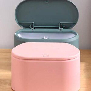 Ipetboom Garbage can with Lid Plastic Bins Press-Button Trash Can Plastic Desktop Garbage Can Oval Waste Paper Basket Container with Lid for Kitchen Bathroom Bedroom Small Containers