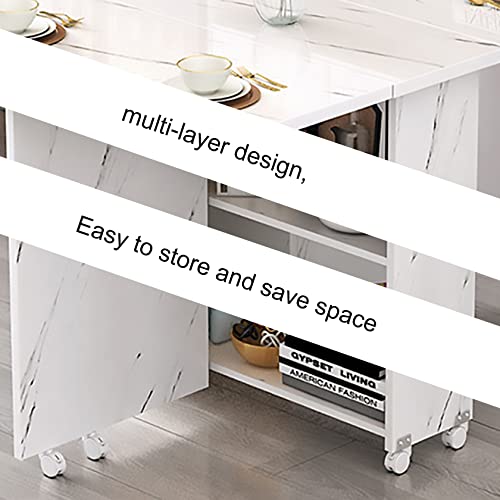Folding Dining Table, Drop Leaf Dining Table With 2-layer Storage Shelf, Folding Dining Table With 6 Wheels, Space Saving Multifunction Dining Table Expandable for Small Spaces, Kitchen, Small Apartme