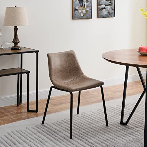 Round Dining Room Table Set with 6 Armless Upholstered Chairs 48"D Circle Kitchen Table with Metal Eedge Tabletop for Dining Room Home Kitchen, Dark Walnut+Black&Light Wheat-6P YCZ2012BW+1179LT