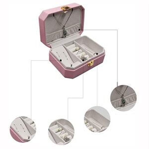 TOEWOE PU Leather Jewelry Box, Travel Jewelry Box with Mirror, Small Portable Jewelry Organizer Box for Rings, Earrings, Bracelets, Necklaces, (Color : Pink)