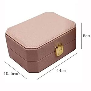 TOEWOE PU Leather Jewelry Box, Travel Jewelry Box with Mirror, Small Portable Jewelry Organizer Box for Rings, Earrings, Bracelets, Necklaces, (Color : Pink)