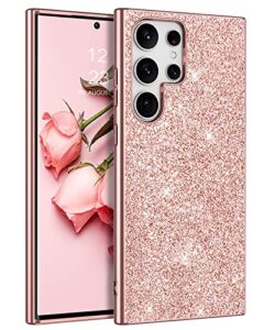 yinlai case for samsung galaxy s23 ultra case, 6.8 inch glitter bling sparkly shiny slim women girls hybrid soft smooth shockproof protective girly phone cases cover, rose gold/pink