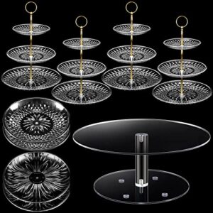 9 pcs acrylic cake stand set including 4 pcs 3 tier cupcake tower 4 pcs round dessert trays 1 pcs cake pedestal stand dessert table cupcake holder for birthday wedding baby shower party decoration