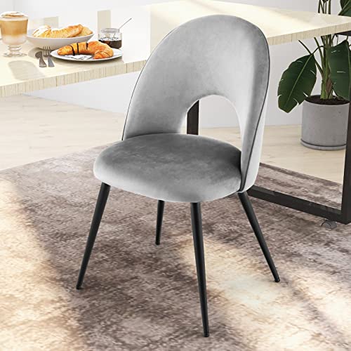 Giantex Velvet Dining Chairs Set of 2 - Modern Mid-Century Vanity Chair with Meat Legs, Comfy Desk Chair for Living Room, Bedroom, Upholstered Dining Room Chairs, Gray