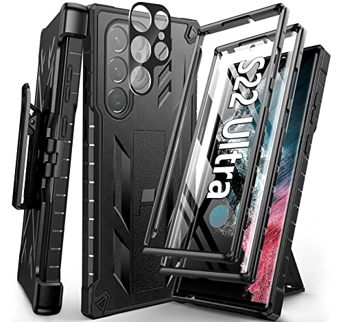 FNTCASE for Samsung Galaxy S22 Ultra Case: Dual Layer Shockproof Protective | Rugged Kickstand & Drop Proof TPU Bumper | Durable Belt-Clip Holster Full Body Protection Heavy Hard Cell Phone Cover 5G