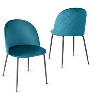 giantex modern velvet dining chairs set of 2 - comfy vanity desk chair for living room, bedroom, classic upholstered dining room chairs for restaurant, small space, teal blue