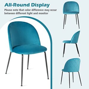 Giantex Modern Velvet Dining Chairs Set of 2 - Comfy Vanity Desk Chair for Living Room, Bedroom, Classic Upholstered Dining Room Chairs for Restaurant, Small Space, Teal Blue