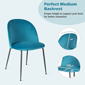 Giantex Modern Velvet Dining Chairs Set of 2 - Comfy Vanity Desk Chair for Living Room, Bedroom, Classic Upholstered Dining Room Chairs for Restaurant, Small Space, Teal Blue