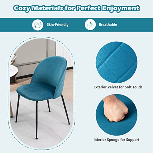 Giantex Modern Velvet Dining Chairs Set of 2 - Comfy Vanity Desk Chair for Living Room, Bedroom, Classic Upholstered Dining Room Chairs for Restaurant, Small Space, Teal Blue